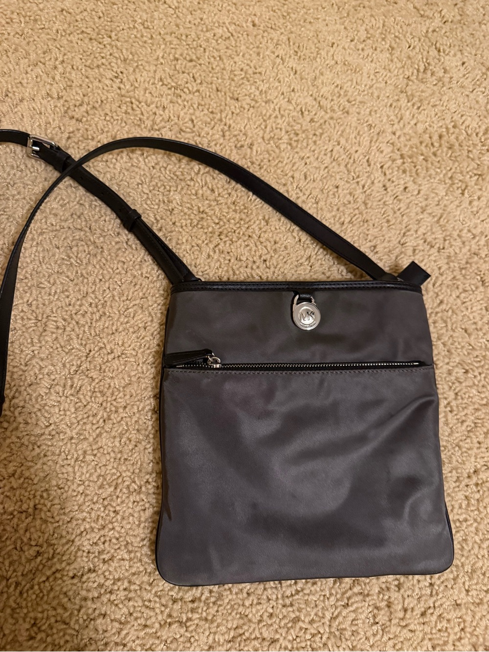 Michael Kors Black Nylon Crossbody Bag with Silver Hardware